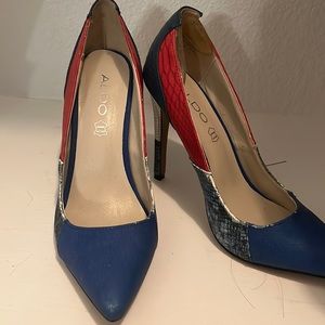 Red, blue, snake skin pumps from aldo
